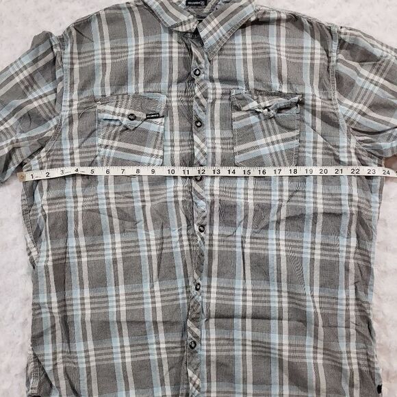 Ocean Current size XL blue and grey plaid snap button short sleeve shirt - Picture 2 of 7